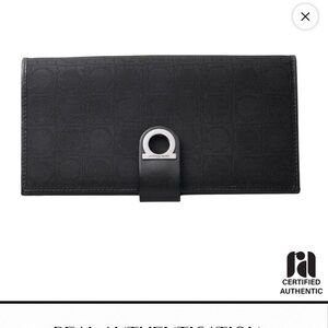 Salvatore Ferragamo Black Leather Long Wallet | Gancini | Authentic | RA Cert